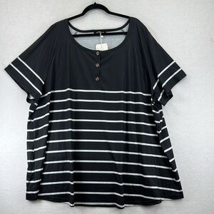 BloomChic Women’s Top Plus Sz 26 Black & White Poly Knit Striped Scoop Neck NWT